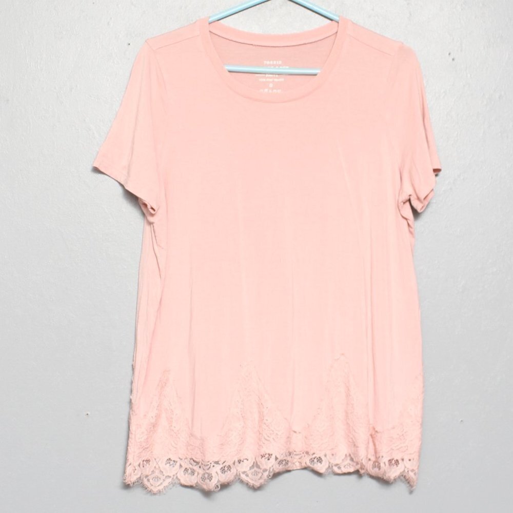 torrid Pink Short Sleeve Lace Hem Top